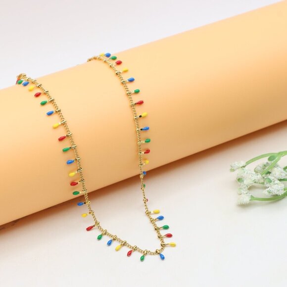 Colorful Teardrop Charm Gold Plated Yellow Necklace for Women, XPNL0363 - Picture 1 of 11